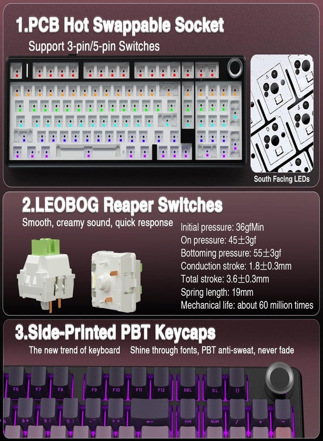 أولا لوحة مفاتيح ميكانيكية لاسلكية AULA F99 Pro مزودة بمقبض، ولوحة مفاتيح قابلة للتبديل السريع ثلاثية الأوضاع، تدعم تقنية BT5.0/USB-C/2.4 جيجاهرتز، وهيكل مانع للتسرب، وصوت ناعم، ولوحة مفاتيح ألعاب كمبيوتر بإضاءة خلفية RGB - Image 5