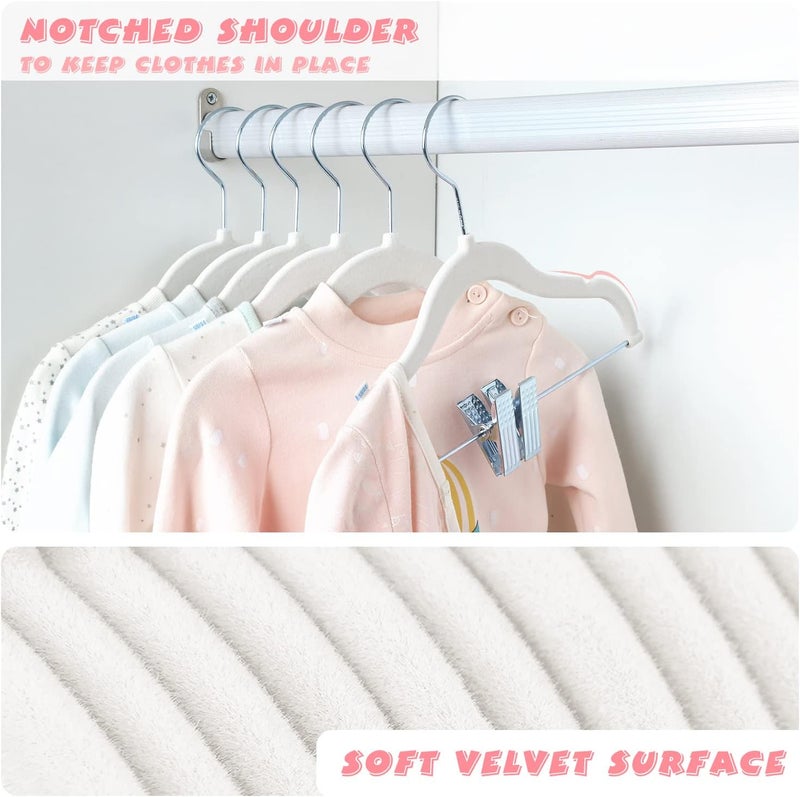 ManGotree 11.8'' Baby Velvet Hangers with Movable Clips - 16 Pack, White - Image 3
