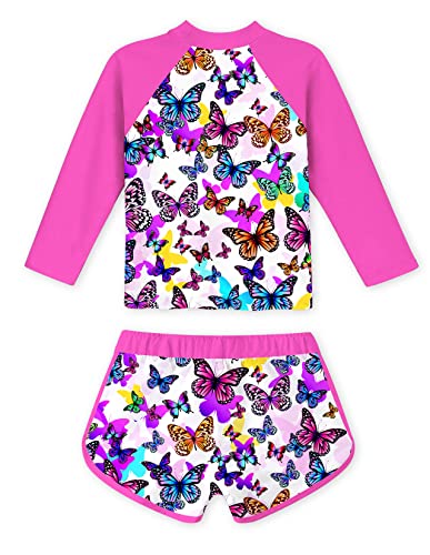 TUONROAD Girls Rash Guard 2-Piece Swimsuit Set Teens 5 6 Yrs Old Butterflies Printed O Neck Long Sleeve Bikini with UPF 50+ Sun Protection for Pool Party - Image 2