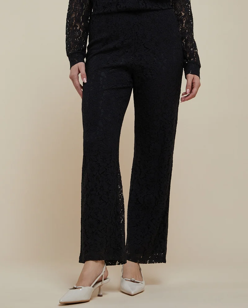 أر أند بي Lace Straight Fit Pants with Elastic Waist