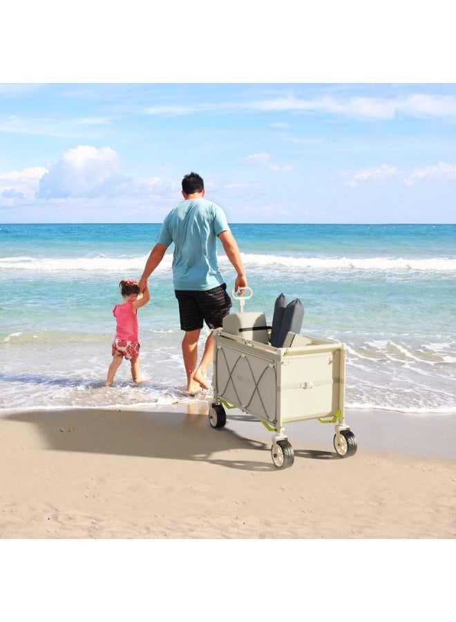 Generic Heavy-Duty All-Terrain Folding Beach Wagon with Removable UV Canopy, Convertible Wooden Tabletop, and 360° Swivel Wheels – Multipurpose Utility Cart for Beach, Picnic, Camping & Outdoor  - Image 5