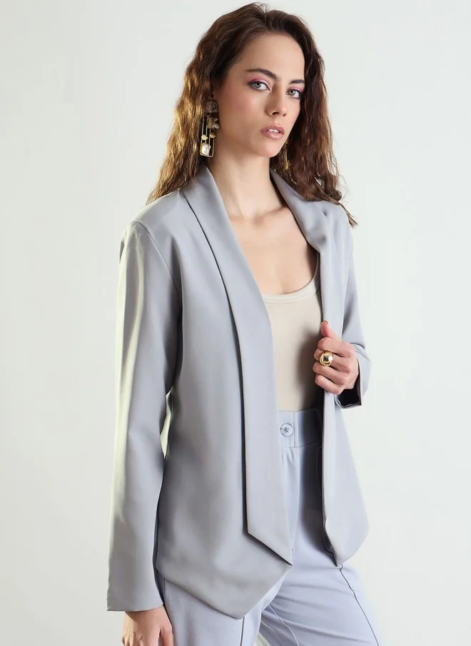SASSAFRAS Grey Shawl Collar Blazer for Women