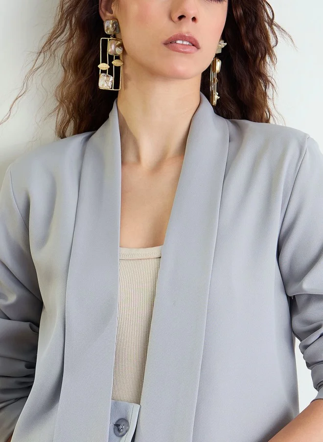 ساسافراس Grey Shawl Collar Blazer for Women
