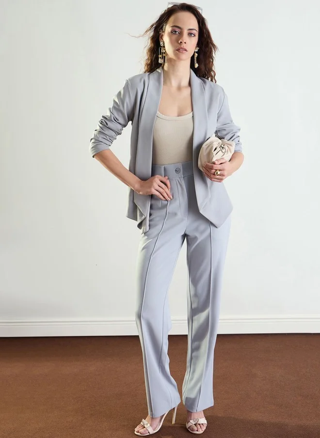 SASSAFRAS Grey Shawl Collar Blazer for Women