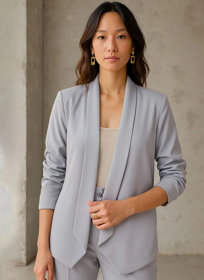 ساسافراس Grey Shawl Collar Blazer for Women