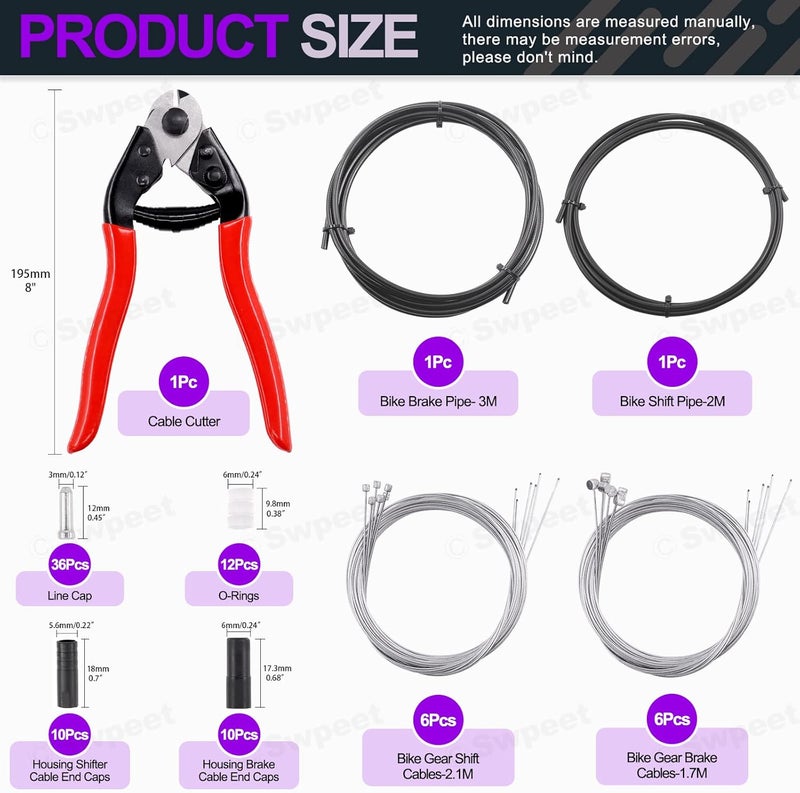 Swpeet 83Pcs Stainless Steel Bike Cable Cutter and Brake Cable Housing Shift Cable Housing with End Caps, Bike Brake Cable Shifter Cable and O-Rings Kit, Perfect for Mountain Road Bike Bicycle - Image 2