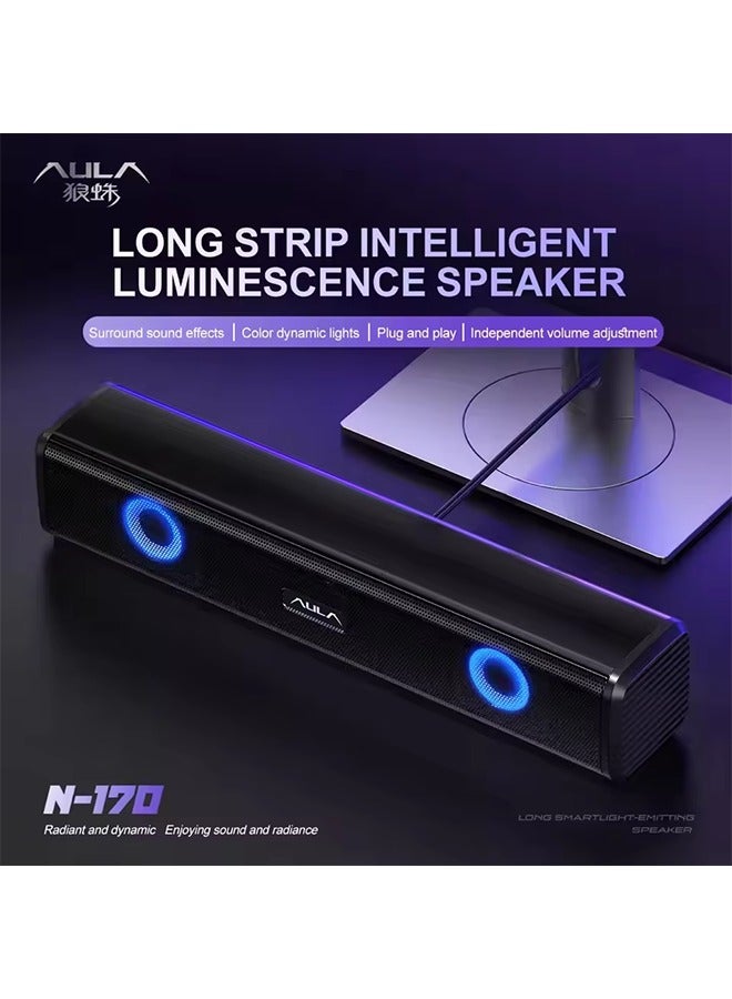 N-170 Soundbar Wired RGB Illuminated Computer Speaker with Powerful Subwoofer for PC TV 4D Surround Sound USB Multimedia - Image 3