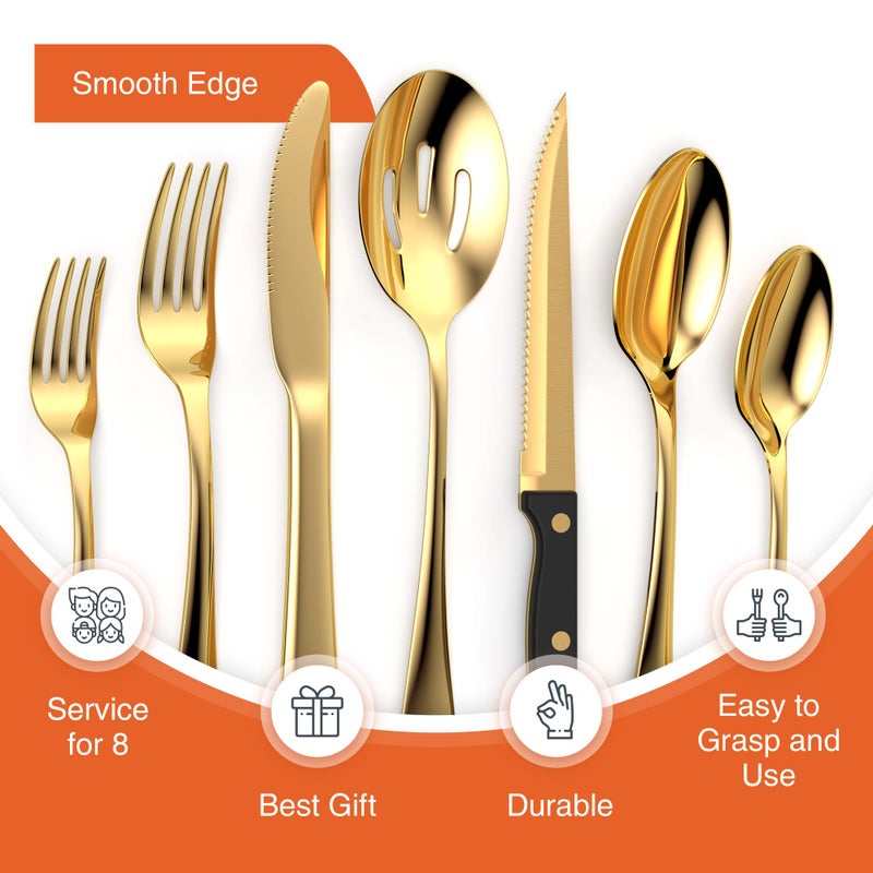 Tribal Cooking 49 Piece Gold Silverware Set - Service for 8 - Stainless Steel Gold Flatware serving set - Cutlery Set - Knives, Fork, and Spoon - Dishwasher Safe - Stunning Polished Finish - Image 4
