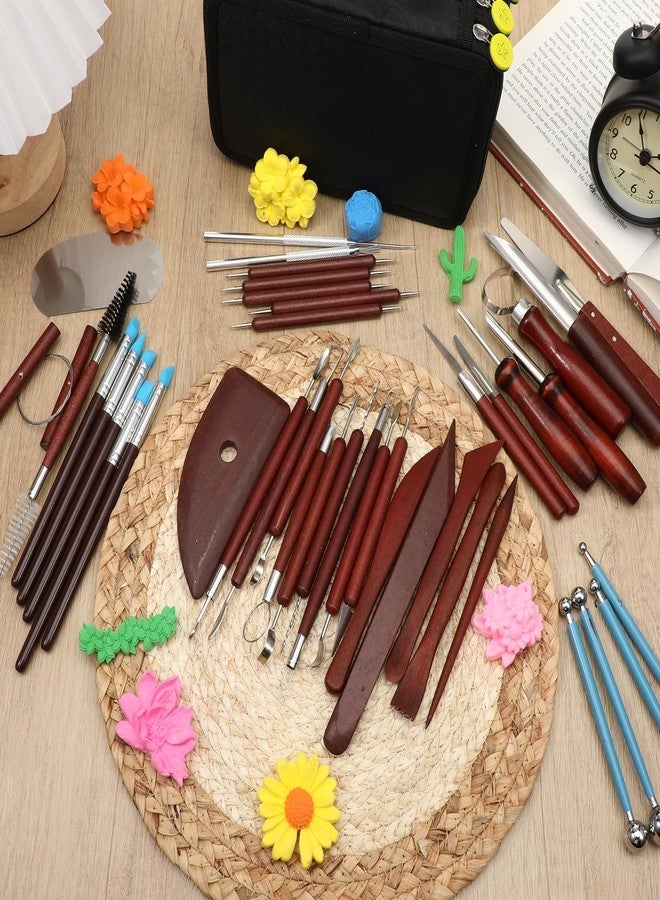 Exclaith 42 Pcs Pottery Tools Pottery Sculpting Tool, Potterys Kit, Clay Sculpting Tools, Ceramics Tool Set with Carrying Case Bag and Apron, for Potterys Wheel, DIY Arts and Crafts - Image 2