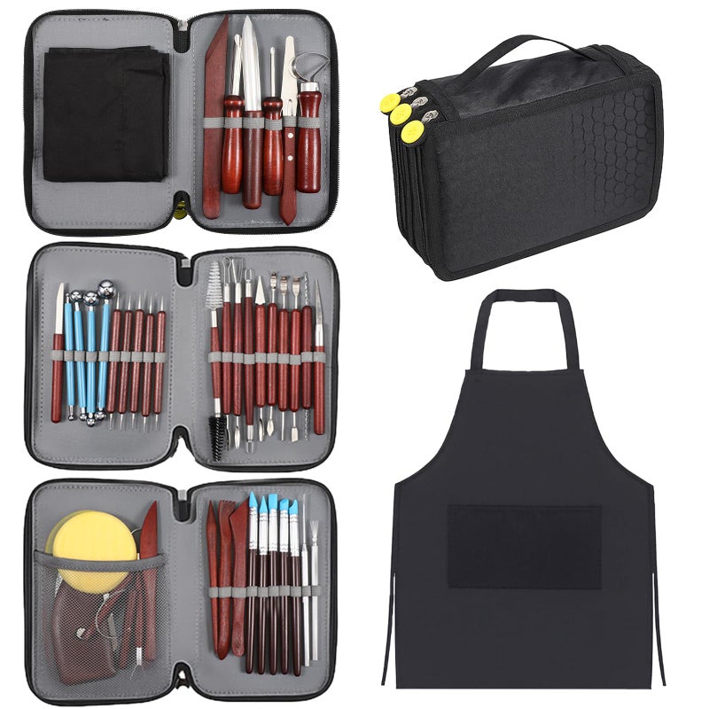 Exclaith 42 Pcs Pottery Tools Pottery Sculpting Tool, Potterys Kit, Clay Sculpting Tools, Ceramics Tool Set with Carrying Case Bag and Apron, for Potterys Wheel, DIY Arts and Crafts - Image 1