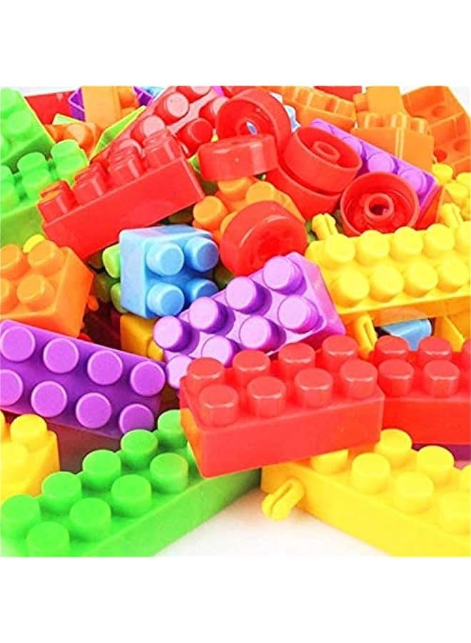 Children's Set of 72 Colorful Soft Plastic Building Blocks with Wheels Train Pieces and Storage Bag - Image 4