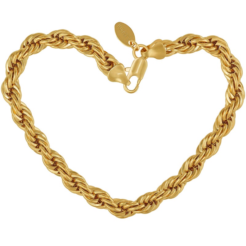 LIFETIME JEWELRY 7mm Rope Chain Bracelet for Men and Women 24K Real Gold Plated (Gold, 7 inches) - Image 1