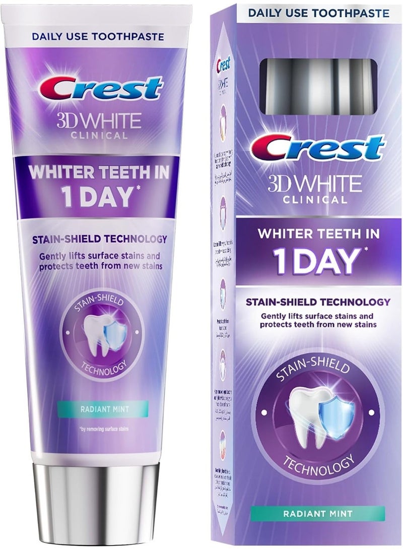 Crest 3DWhite Clinical Whitening Toothpaste, Radiant Mint, 75ml - Image 1