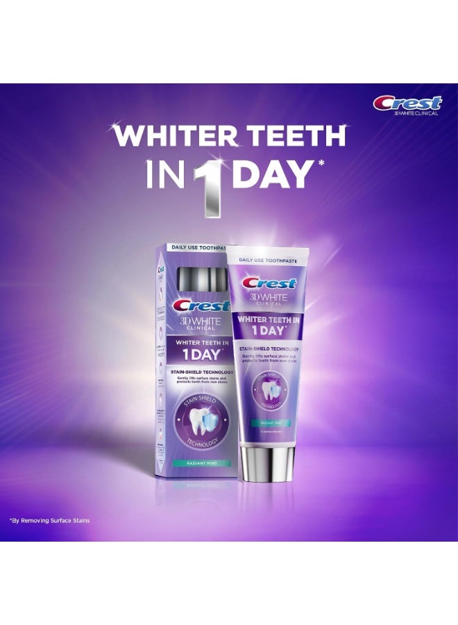 Crest 3DWhite Clinical Whitening Toothpaste, Radiant Mint, 75ml - Image 2