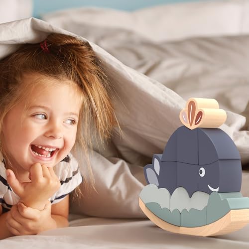Speedy Monkey Rocking Stacker Whale Balance Game 13 Wooden Pieces Fun Skill Challenge for Family Develops HandEye Coordination Fine Motor Skills NonToxic Paint for Kids 26 Years - Image 5