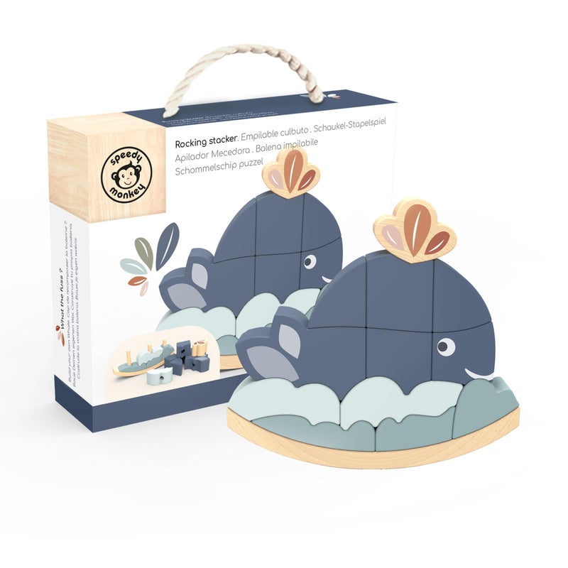 Speedy Monkey Rocking Stacker Whale Balance Game 13 Wooden Pieces Fun Skill Challenge for Family Develops HandEye Coordination Fine Motor Skills NonToxic Paint for Kids 26 Years - Image 4