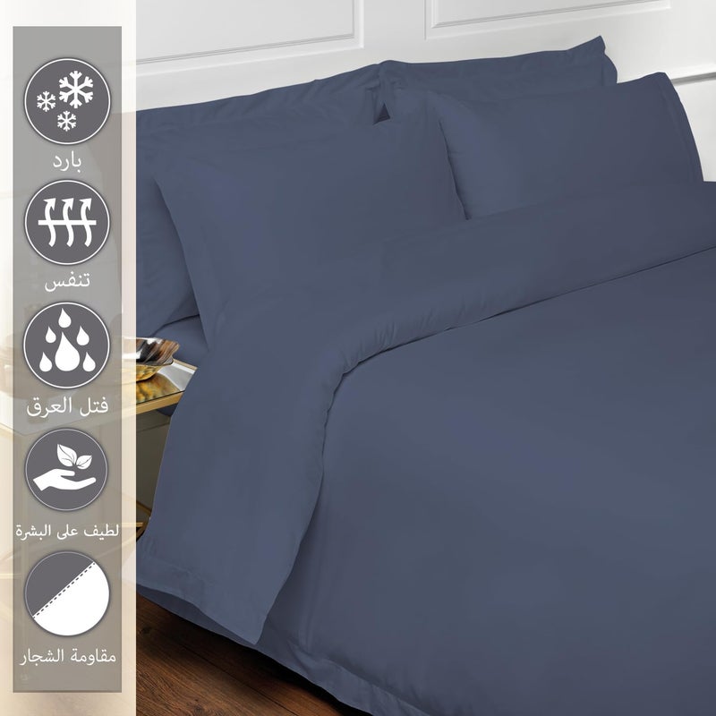 PIZUNA 100% Cotton GCC King Duvet Cover Set 240x220 cm Dark Blue, 400 Thread Count Long Staple Cotton Sateen Weave Duvet Cover Set with 2 Pillowcases (Dark Blue Bedding Duvet Cover Sets) - Image 2