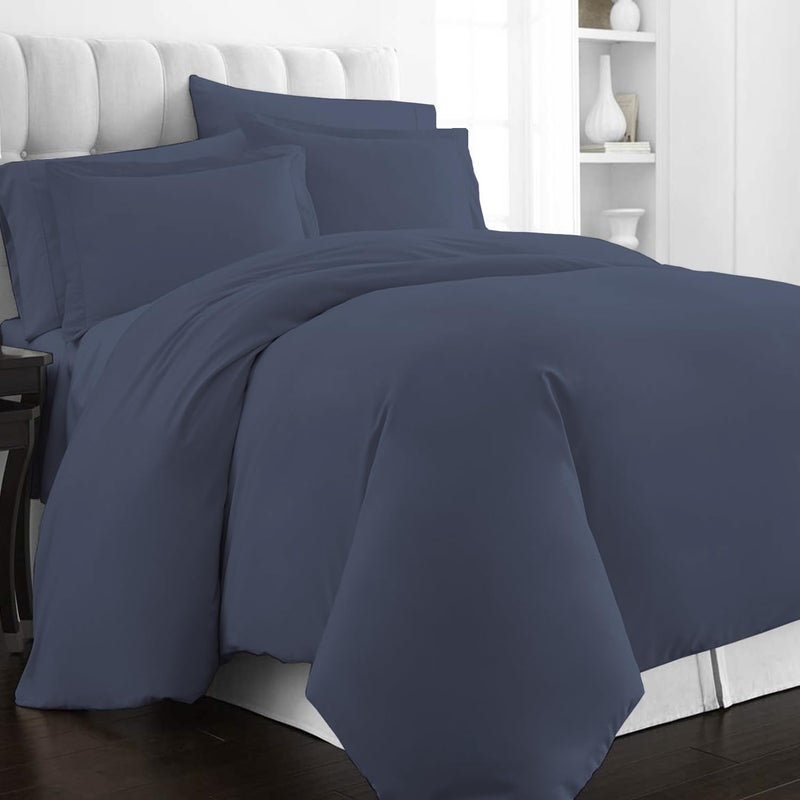 PIZUNA 100% Cotton GCC King Duvet Cover Set 240x220 cm Dark Blue, 400 Thread Count Long Staple Cotton Sateen Weave Duvet Cover Set with 2 Pillowcases (Dark Blue Bedding Duvet Cover Sets) - Image 1