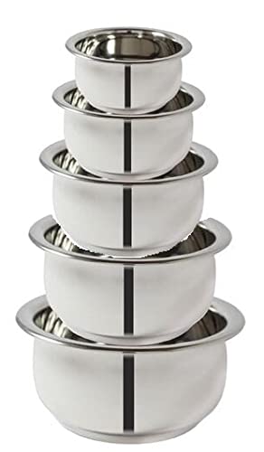 Nirvika Stainless Steel Handi Handi Set Without lid Kitchen Serving Cookware Cooking Bowl Handi Set 5Pieces 400ml 700ml 1200ml 1700 ml 2500 ml - Image 1