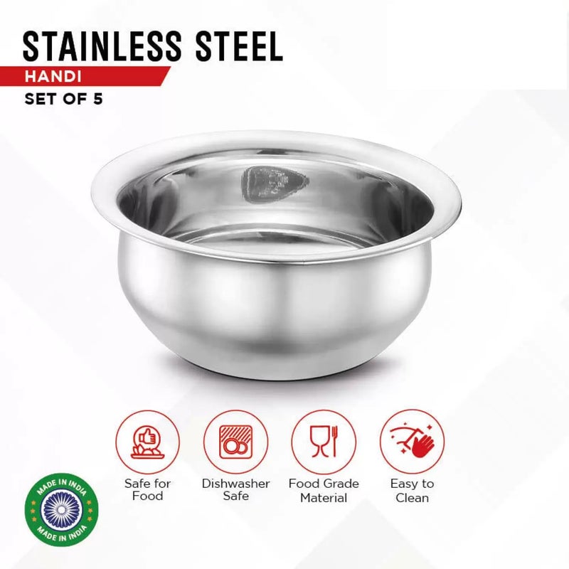 Nirvika Stainless Steel Handi Handi Set Without lid Kitchen Serving Cookware Cooking Bowl Handi Set 5Pieces 400ml 700ml 1200ml 1700 ml 2500 ml - Image 5