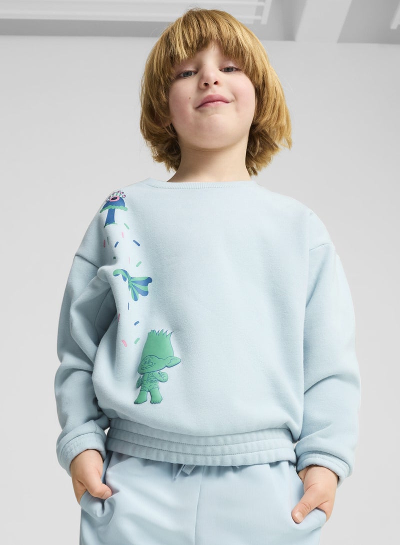 PUMA TROLLS Graphic Boys Blue Crew Sweatshirt - Image 1