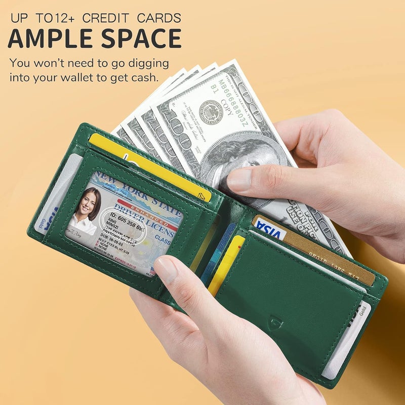 GSOIAX Slim Wallet for Men RFID Blocking Bifold Wallet Carbon Fiber Front Pocket Wallet with 11 Card Holders Minimalist Mens Wallet Comes with Gift Box, Carbon Fiber Green, 4.3 x 3 x 0.5 inches, Slim - Image 4