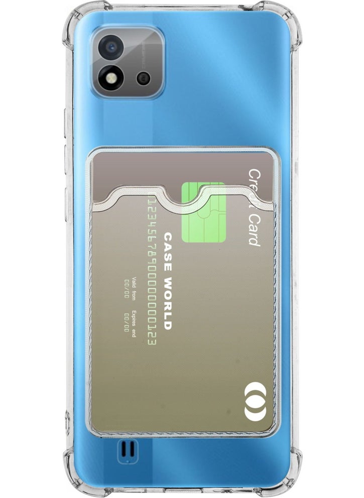 Caseworld Realme C11 Cover Camera Protected Transparent Silicone Case with Card Holder Shock Absorbing Features
