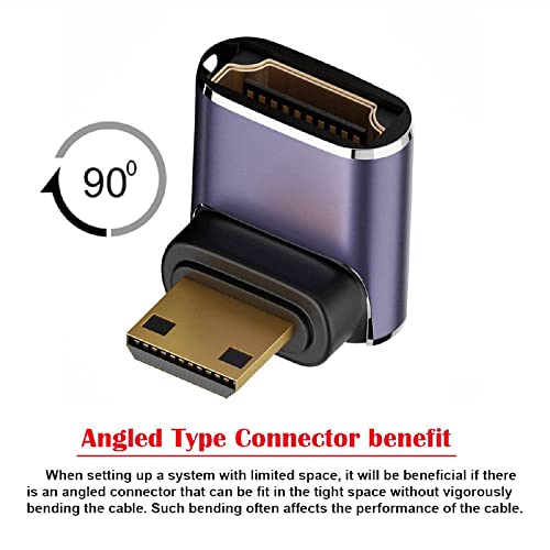 xiwai 8K 60hz HDTV Mini HDMI 90 Degree Extender Gold Converter, Up Angled Mini HDMI Male to Female HDMI 2.1 UHD Extension Adapter - Image 3