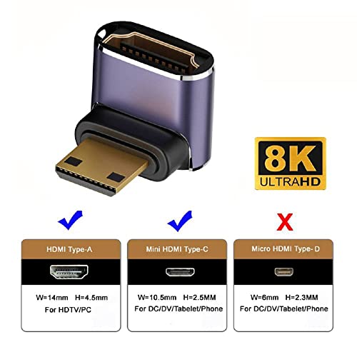 xiwai 8K 60hz HDTV Mini HDMI 90 Degree Extender Gold Converter, Up Angled Mini HDMI Male to Female HDMI 2.1 UHD Extension Adapter - Image 4