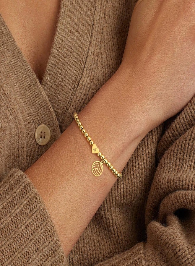 Btysun Gifts for Volleyball Players, Volleyball Gifts for Team Initial M Gold Bracelets for Women Dainty Adjustable Bead Bracelet Stocking Stuffers for Teen Mom Birthday Gift Retirement Christmas Jewelry - Image 2