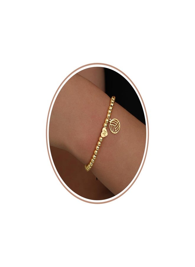 Btysun Gifts for Volleyball Players, Volleyball Gifts for Team Initial M Gold Bracelets for Women Dainty Adjustable Bead Bracelet Stocking Stuffers for Teen Mom Birthday Gift Retirement Christmas Jewelry - Image 1