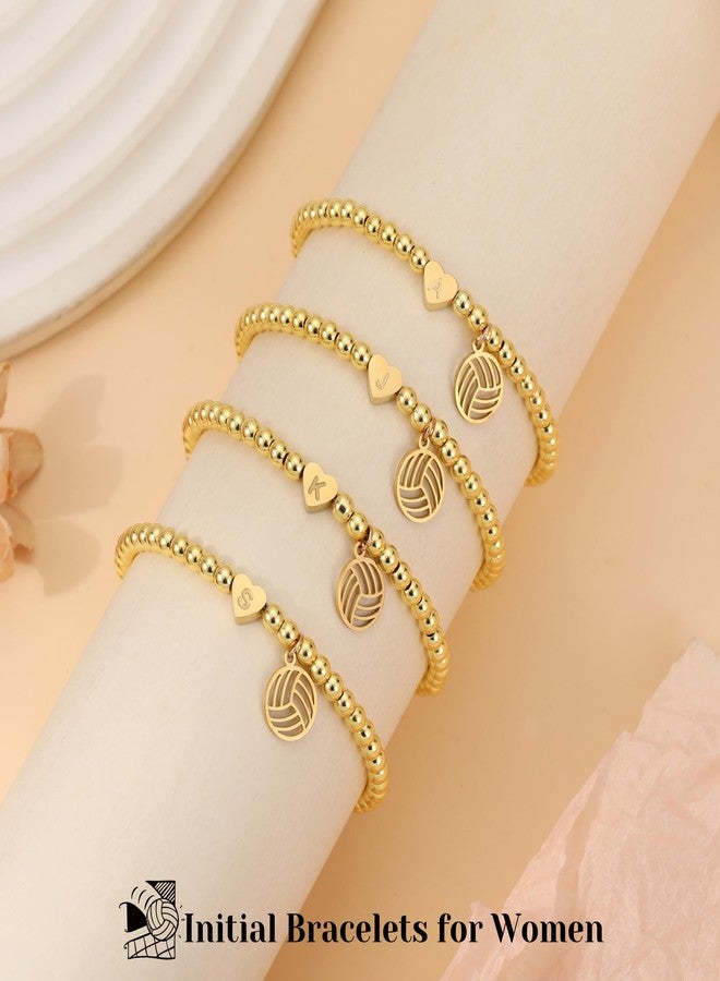 Btysun Gifts for Volleyball Players, Volleyball Gifts for Team Initial M Gold Bracelets for Women Dainty Adjustable Bead Bracelet Stocking Stuffers for Teen Mom Birthday Gift Retirement Christmas Jewelry - Image 4
