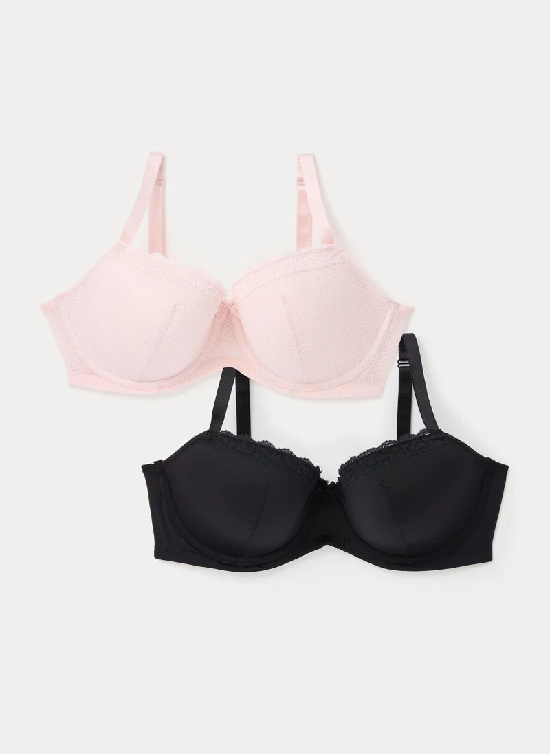 Matalan 2 Pack DD+ Multicoloured Padded Textured Bras