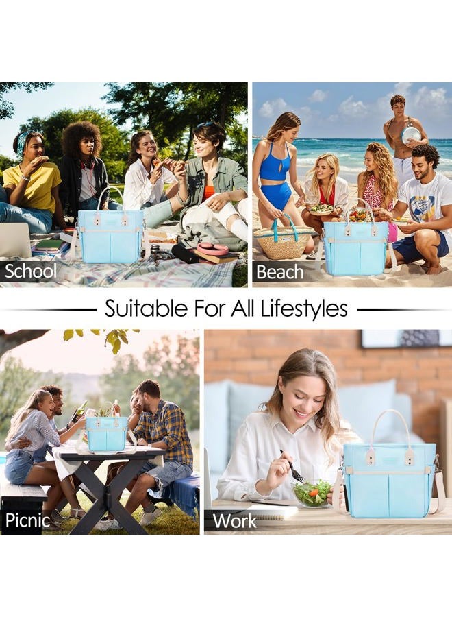Maxtop Lunch Bag Women for Work Insulated Thermal Lunch Box with Wide-Open Pocket Reusable Leakproof Cooler Bags with Removable Shoulder Strap for Teacher Nurse Office Picnic Travel Blue - Image 2