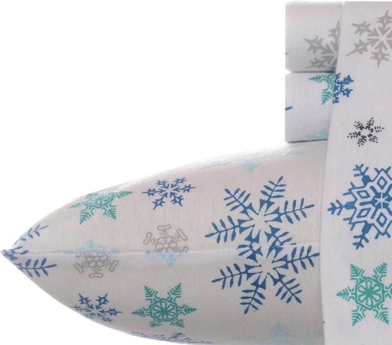 Eddie Bauer - King Sheets, Cotton Flannel Bedding Set, Brushed For Extra Softness, Cozy Home Decor (Tossed Snowflake, King) - Image 5