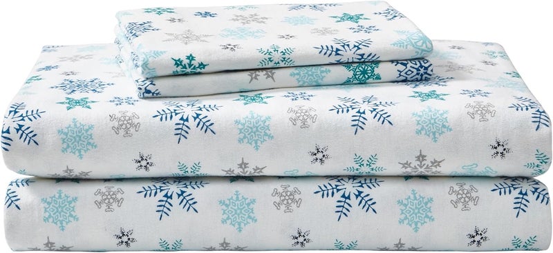 Eddie Bauer - King Sheets, Cotton Flannel Bedding Set, Brushed For Extra Softness, Cozy Home Decor (Tossed Snowflake, King) - Image 1