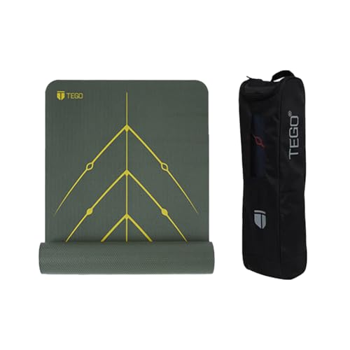 TEGO Stance Yoga Mat with GuideAlign for Posture Alignment (Olive With bag)| Reversible Design with Dual Texture Grip | 5mm Thick | Antimicrobial, Non-Slip, Sweat-Resistant | 6ft x 2ft | Yoga & Fitness Mat | Shoe-friendly Workout Mat - Image 1