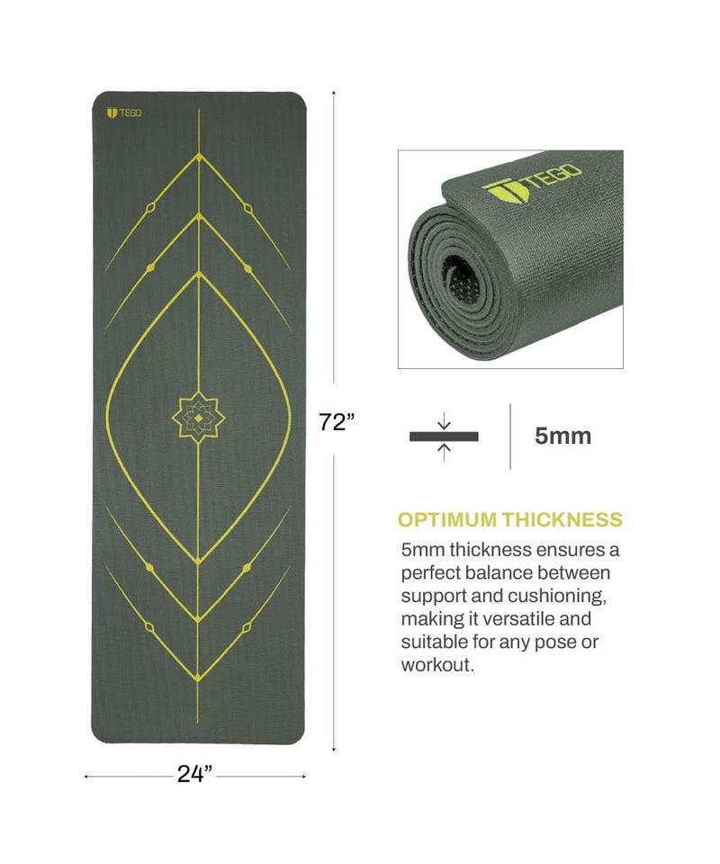TEGO Stance Yoga Mat with GuideAlign for Posture Alignment (Olive With bag)| Reversible Design with Dual Texture Grip | 5mm Thick | Antimicrobial, Non-Slip, Sweat-Resistant | 6ft x 2ft | Yoga & Fitness Mat | Shoe-friendly Workout Mat - Image 3