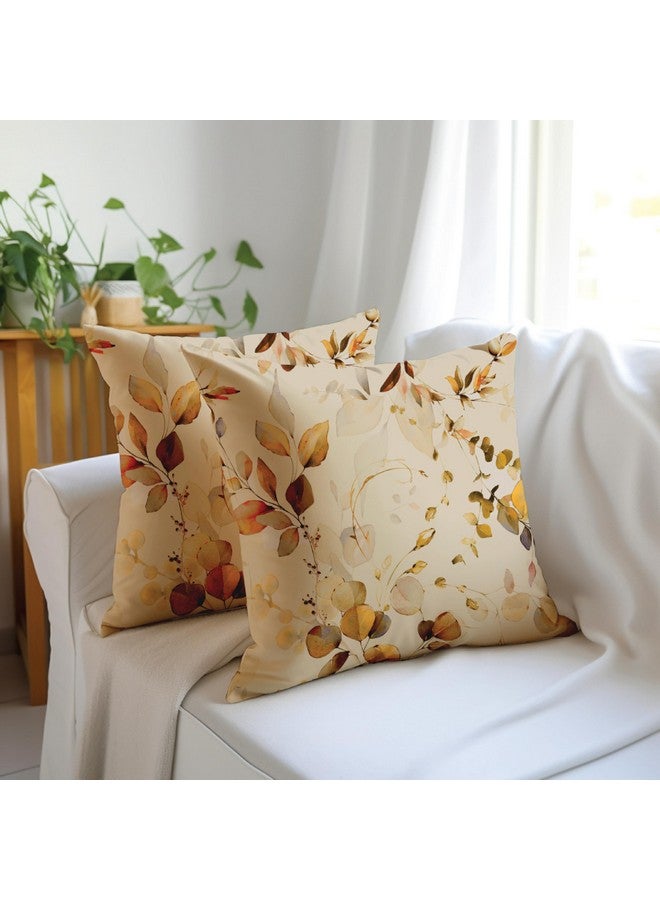 Encasa XO غطاء وسادة زخرفي من إنكاسا XO بوليستر 300 TC 20"X20" (50X50 سم) - L1 ذهبي - مطبوع بتصميم زهور، غطاء وسادة مربع كبير للكرسي، المقعد، السرير، المكتب والمنزل (مجموعة من 2) - Image 1