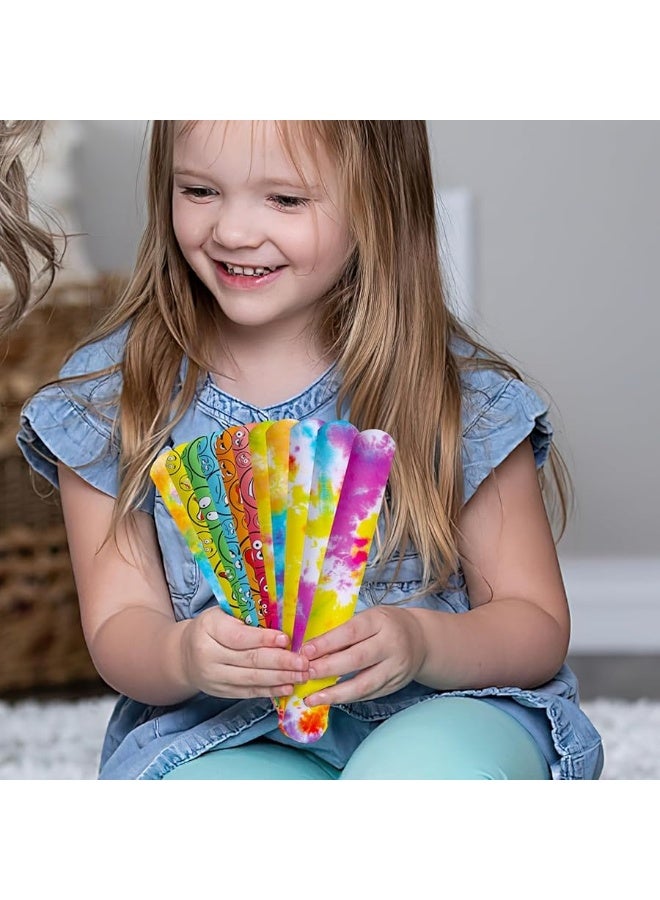 Shindel 96PCS Slap Bracelets Bulk, Kids Slap Wristbands Snap Bracelets Tie Dye Dinosaurs Mermaid Emotions for Party Favors Classroom Prizes Kids Birthday - Image 1