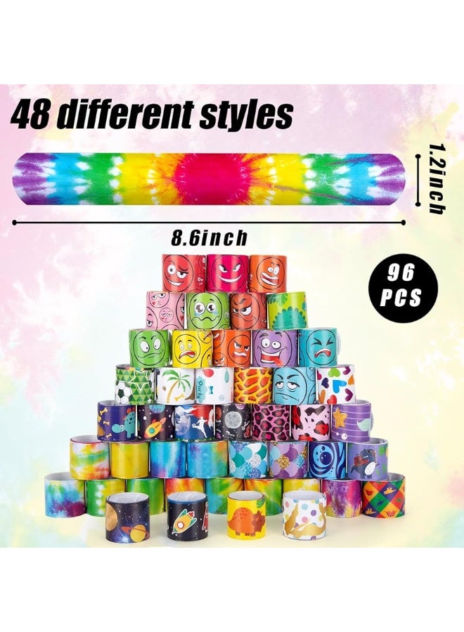 Shindel 96PCS Slap Bracelets Bulk, Kids Slap Wristbands Snap Bracelets Tie Dye Dinosaurs Mermaid Emotions for Party Favors Classroom Prizes Kids Birthday - Image 4