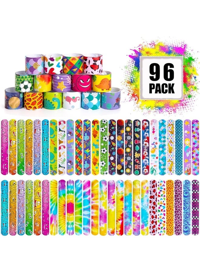 Shindel 96PCS Slap Bracelets Bulk, Kids Slap Wristbands Snap Bracelets Tie Dye Dinosaurs Mermaid Emotions for Party Favors Classroom Prizes Kids Birthday - Image 2