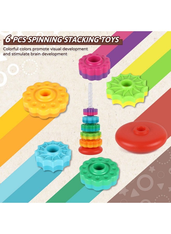 JUXUE Baby Spinning Stacking Toys for Toddlers 1-3, Rainbow Ring Stacker Montessori Toys for Babies 6-12 Months, 1 2 3 One Year Old Girl Boy Christmas Birthday Gifts, Autism Sensory Learning Toy - Image 2