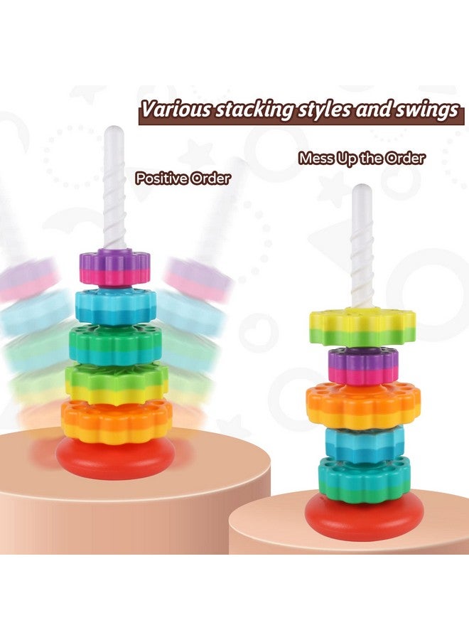 JUXUE Baby Spinning Stacking Toys for Toddlers 1-3, Rainbow Ring Stacker Montessori Toys for Babies 6-12 Months, 1 2 3 One Year Old Girl Boy Christmas Birthday Gifts, Autism Sensory Learning Toy - Image 3