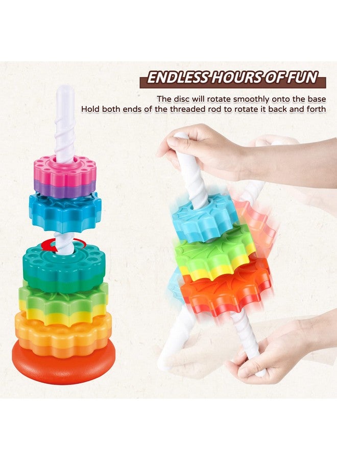 JUXUE Baby Spinning Stacking Toys for Toddlers 1-3, Rainbow Ring Stacker Montessori Toys for Babies 6-12 Months, 1 2 3 One Year Old Girl Boy Christmas Birthday Gifts, Autism Sensory Learning Toy - Image 4