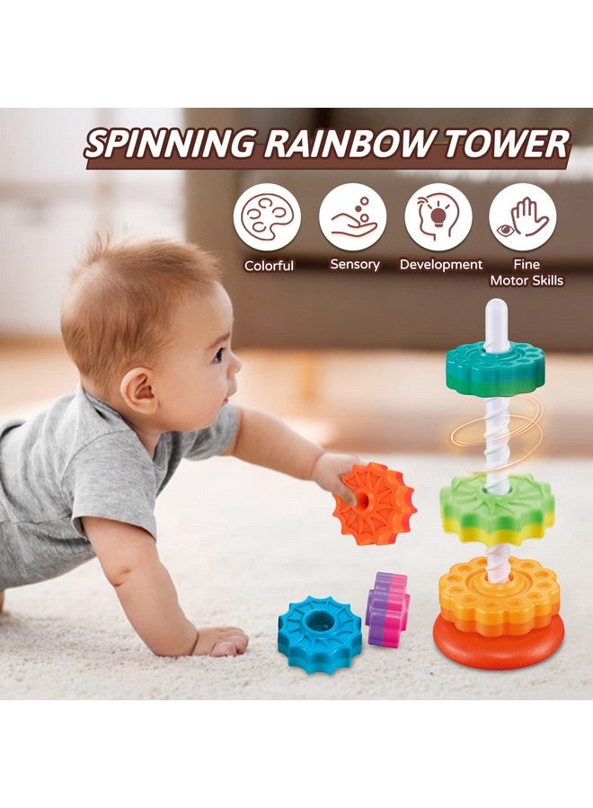 JUXUE Baby Spinning Stacking Toys for Toddlers 1-3, Rainbow Ring Stacker Montessori Toys for Babies 6-12 Months, 1 2 3 One Year Old Girl Boy Christmas Birthday Gifts, Autism Sensory Learning Toy - Image 5