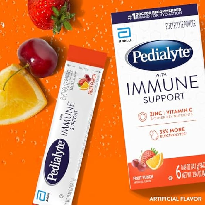 Pedialyte, Electrolyte Drink Immune Support Fruit Punch Punch Powder, 6 Count, 2.94 Ounce - Image 2