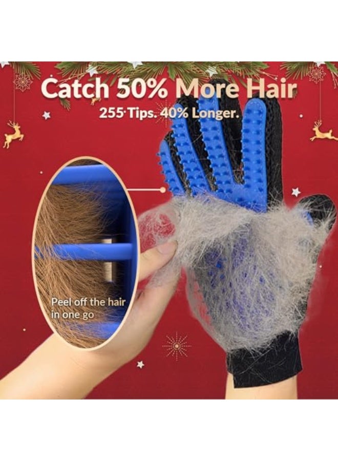 [Upgrade Version] Pet Grooming Glove - Gentle Deshedding Brush Glove - Efficient Pet Hair Remover Mitt - Enhanced Five Finger Design - Perfect for Dog & Cat with Long & Short Fur - 1 Pair (BLUE) - Image 2