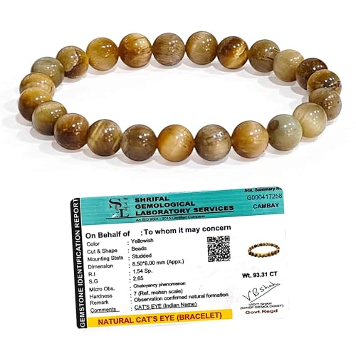 SOLAVA Original Cats Eye Bracelet for Women & Men with Lab Certificate – Spiritual Lehsunia Chrysoberyl Crystal Bracelet for Evil Eye Protection, Healing - 8mm beads - Image 1