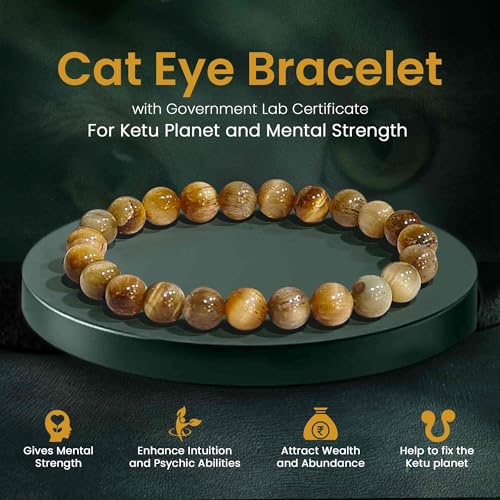 SOLAVA Original Cats Eye Bracelet for Women & Men with Lab Certificate – Spiritual Lehsunia Chrysoberyl Crystal Bracelet for Evil Eye Protection, Healing - 8mm beads - Image 2
